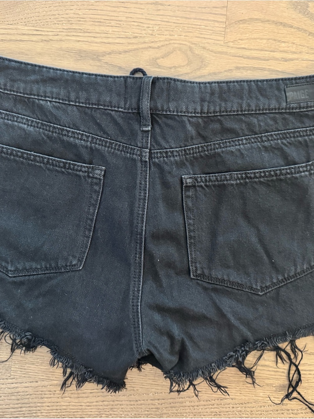 PAIGE Black Lace-Up Denim Shorts - Picture 8 of 9